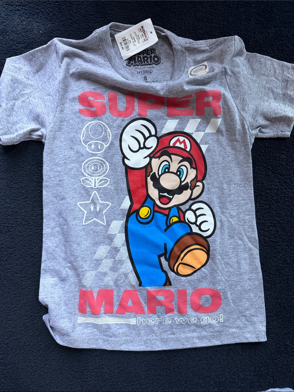 Nintendo Super Mario Tee - Grey with Red, Blue & Brown Graphic